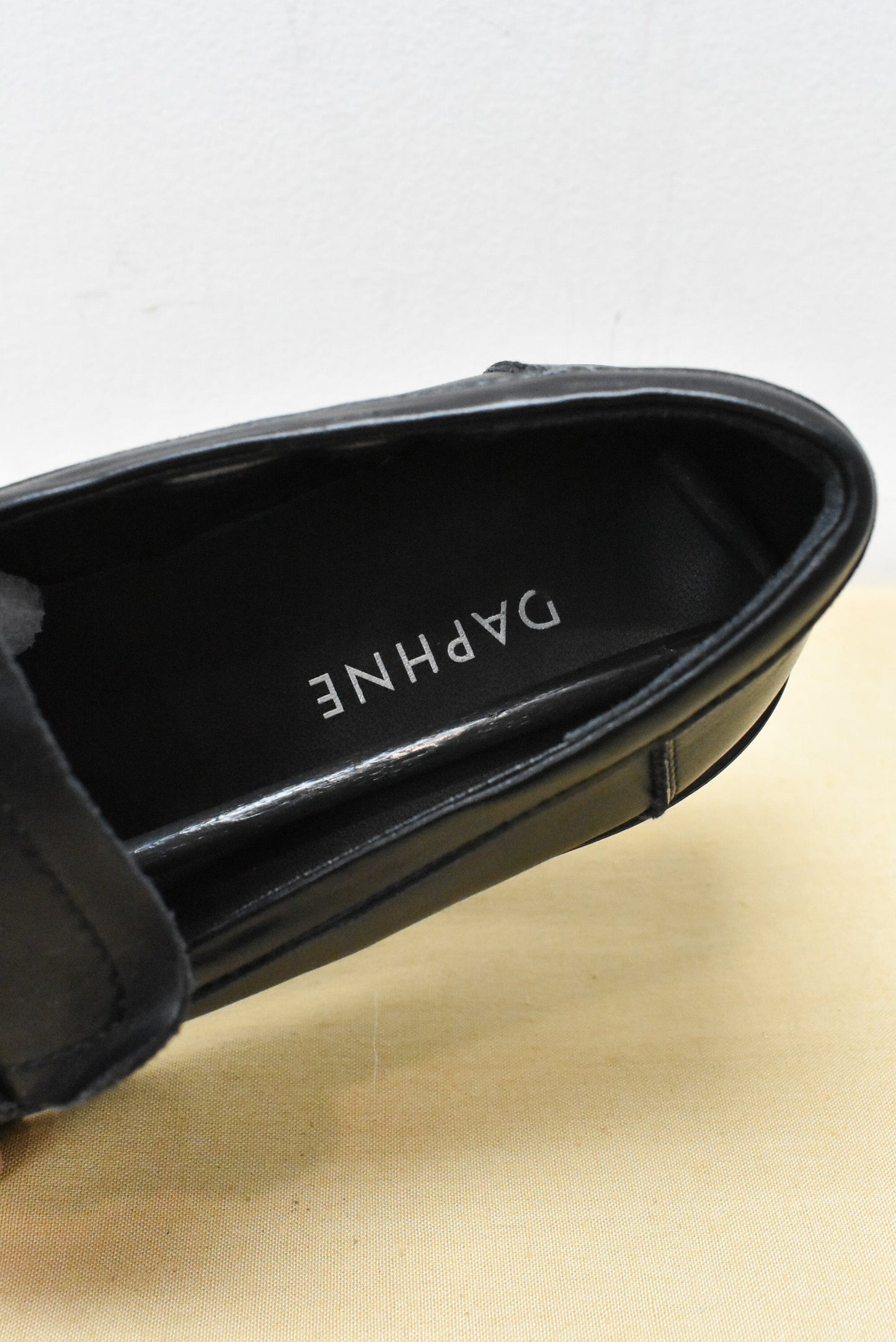 Daphne Black Loafers with gold hardware, 5.5