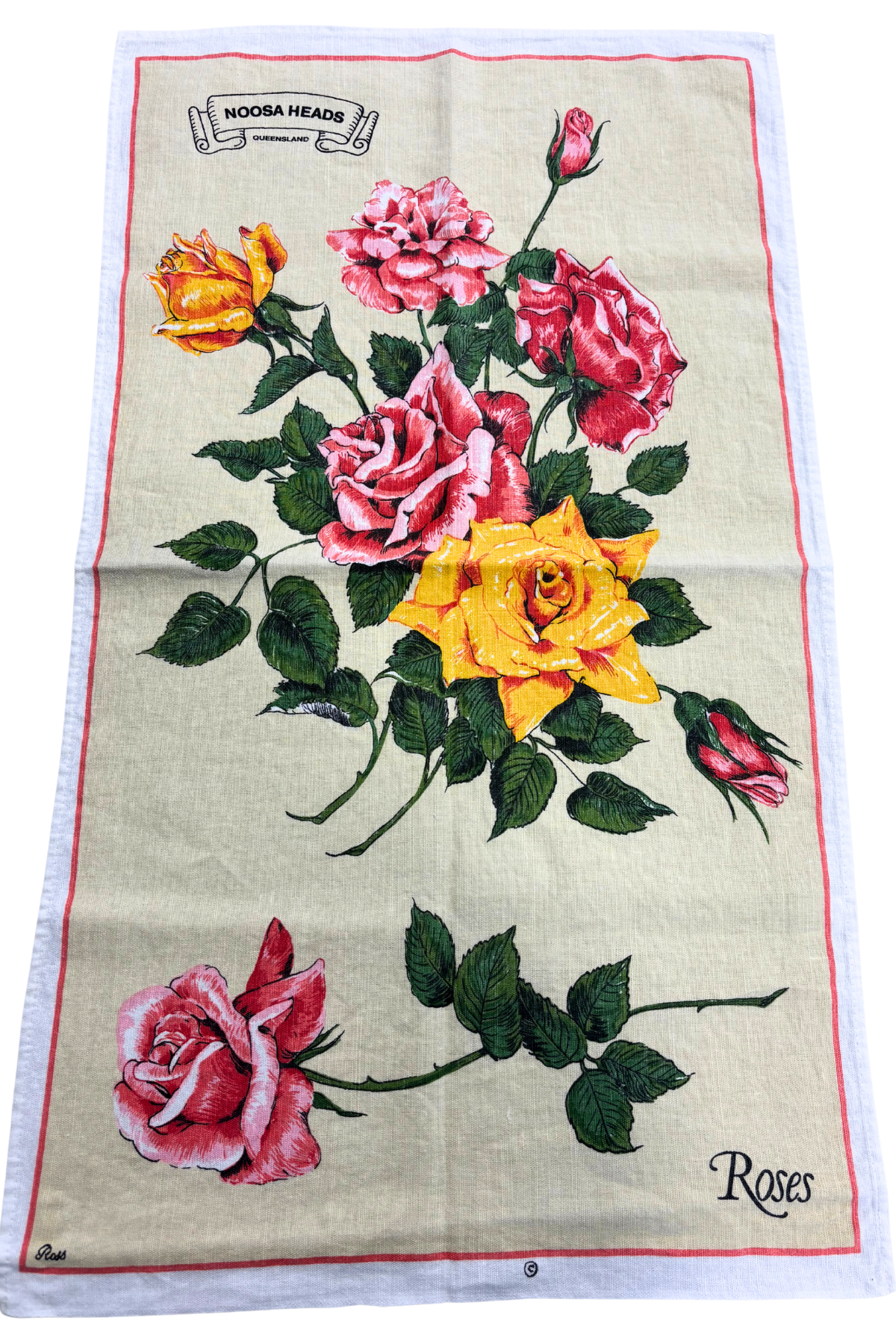 Noosa Heads roses tea towel