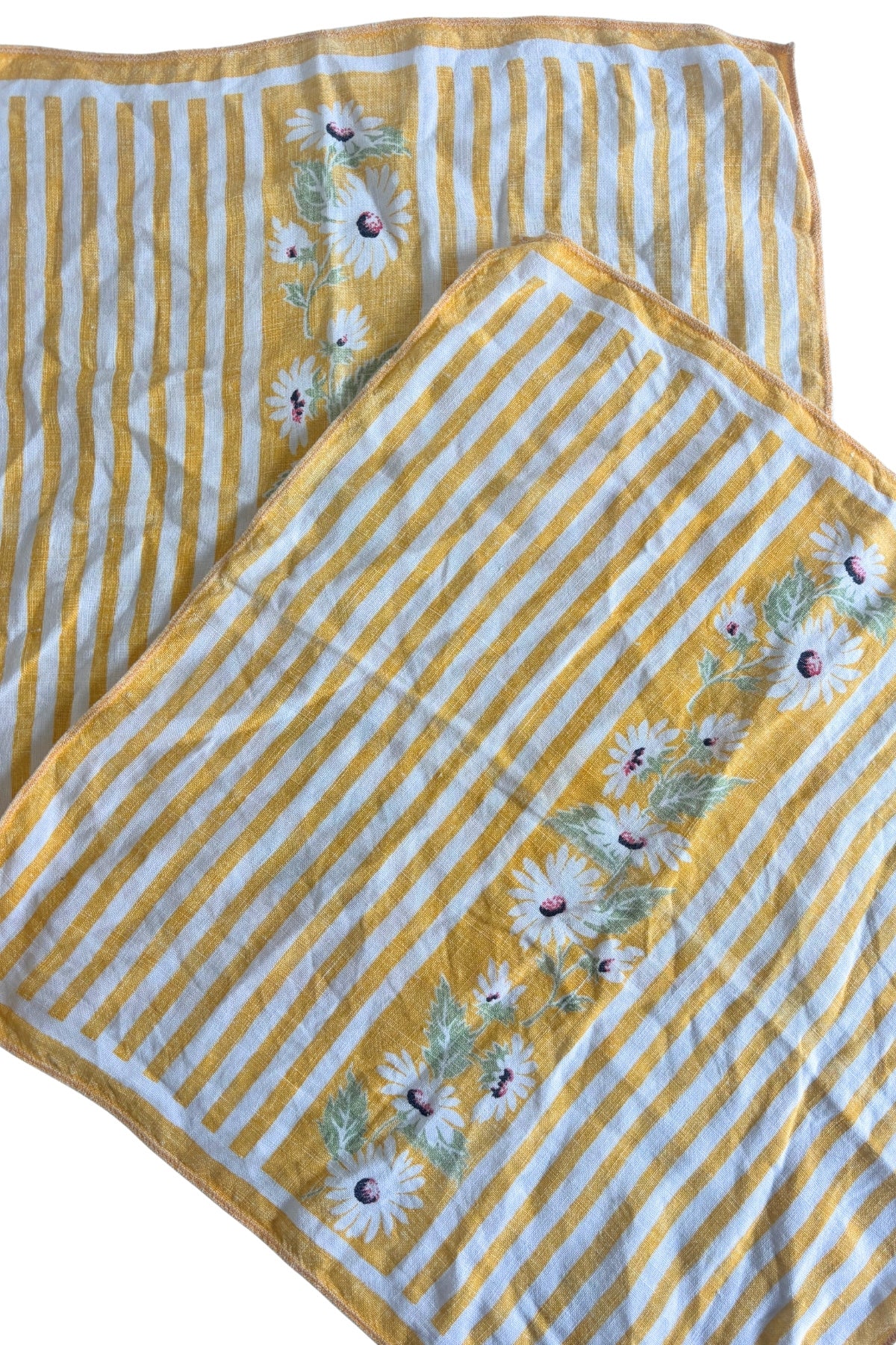 Vintage yellow striped floral napkins