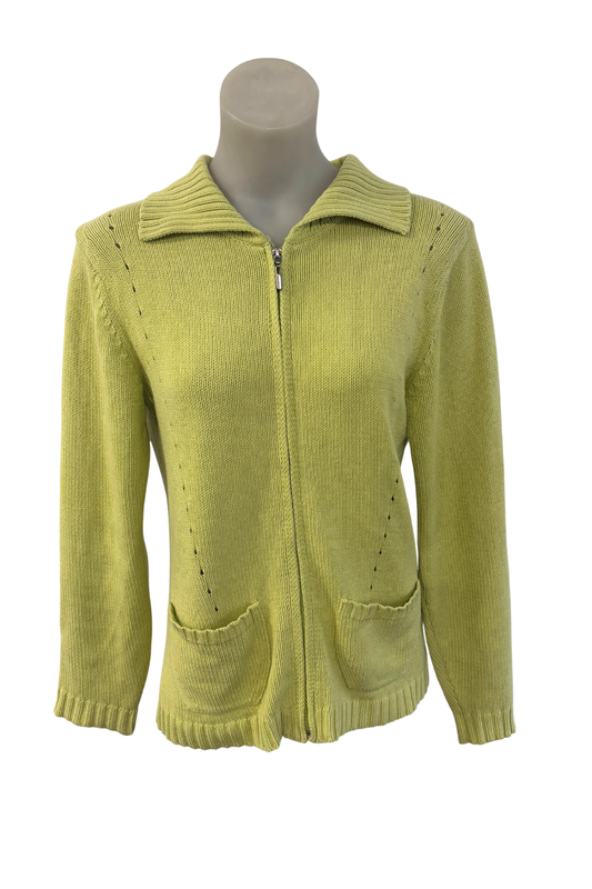 Twin Rivers lime green knit zip up jacket, S
