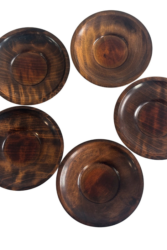 Small dark stained wooden side plates