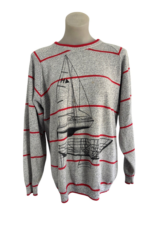 NZ made Cerano knitwear by Famarine sailboat knit jumper, M