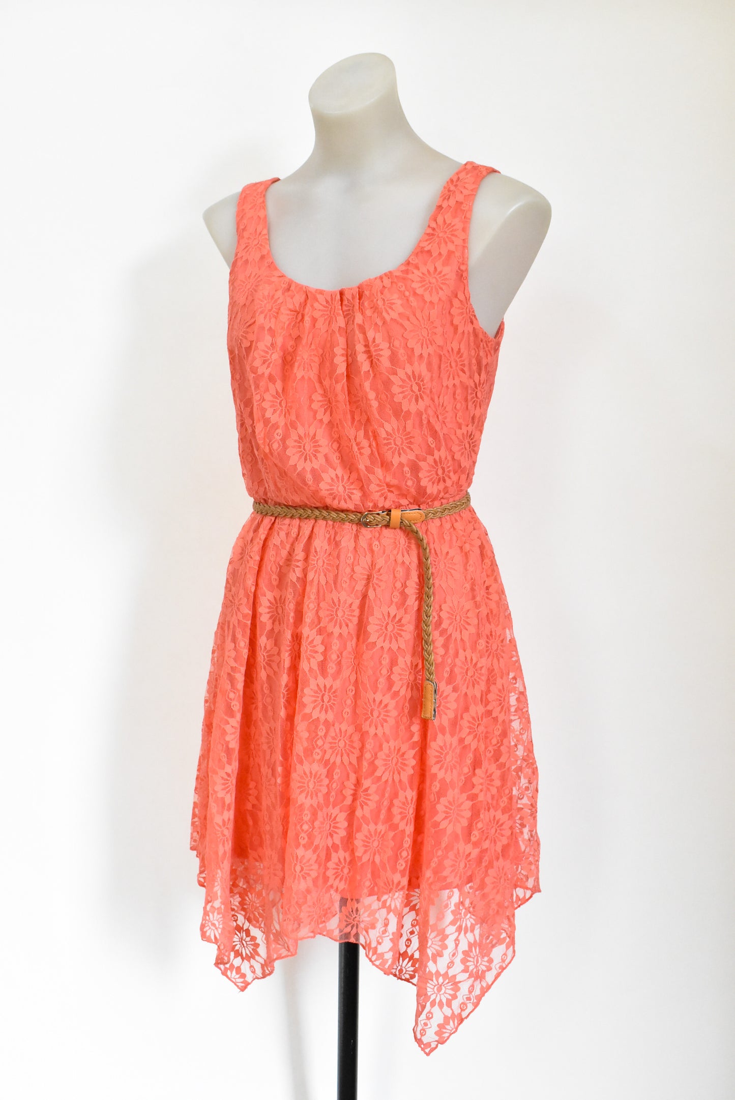 AUW lacey dress with braided belt, M