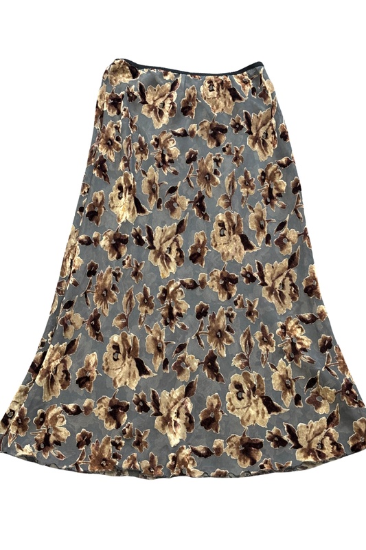 Beautiful sheer velvet flowers maxi skirt, M