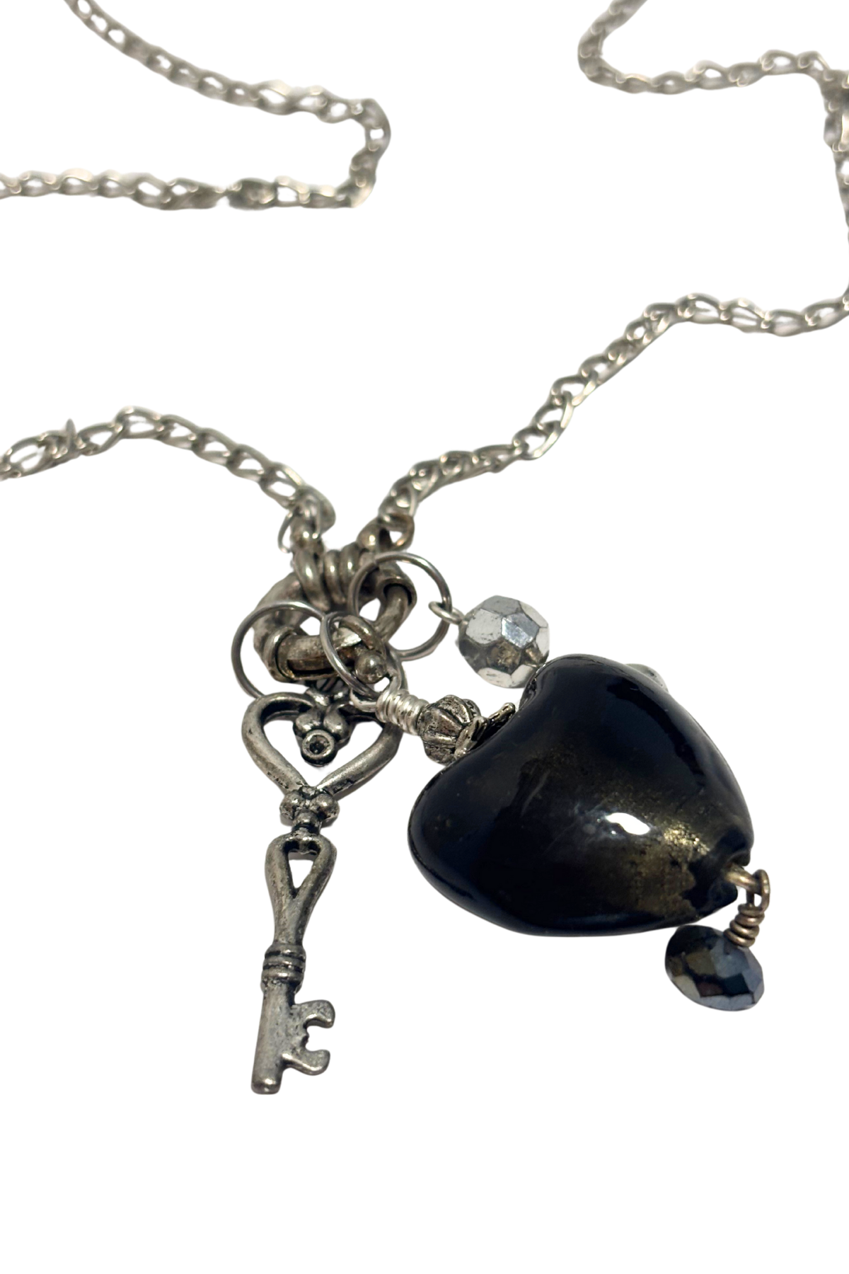 Glass heart charm necklace