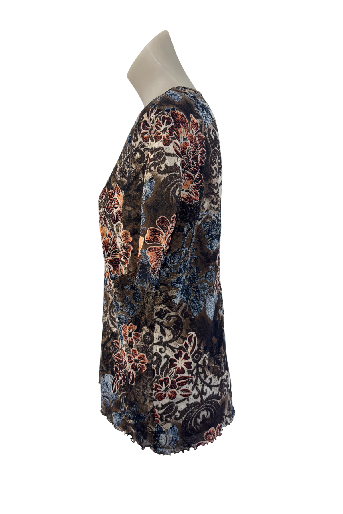 Frilly brown floral mesh blouse, S