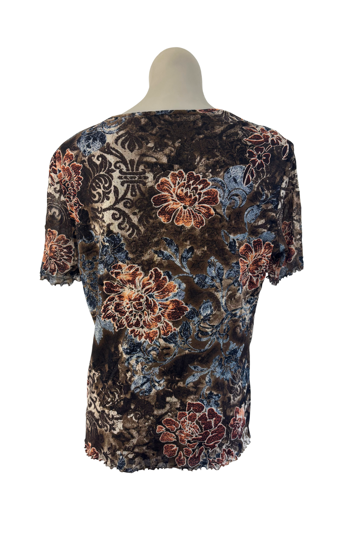 Frilly brown floral mesh blouse, S