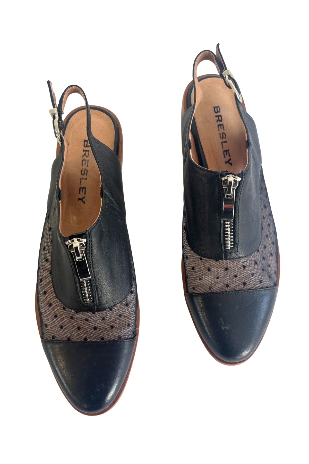 Bresley little black polka dot back strap booties, 39
