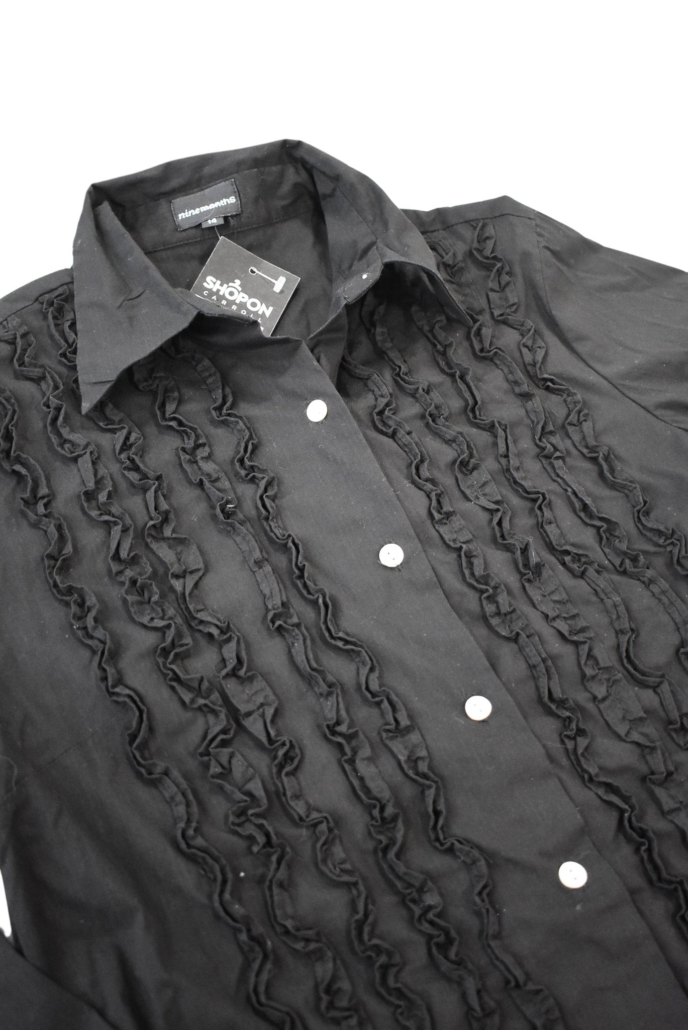 NineMonths NZ designer frilly button up blouse, 14