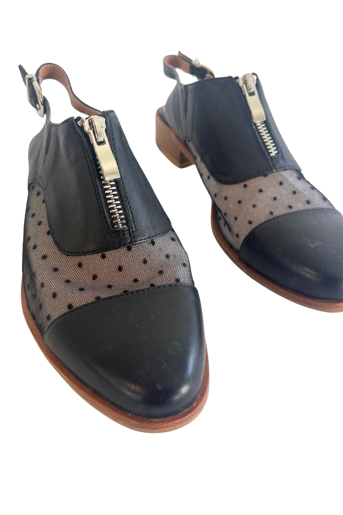 Bresley little black polka dot back strap booties, 39