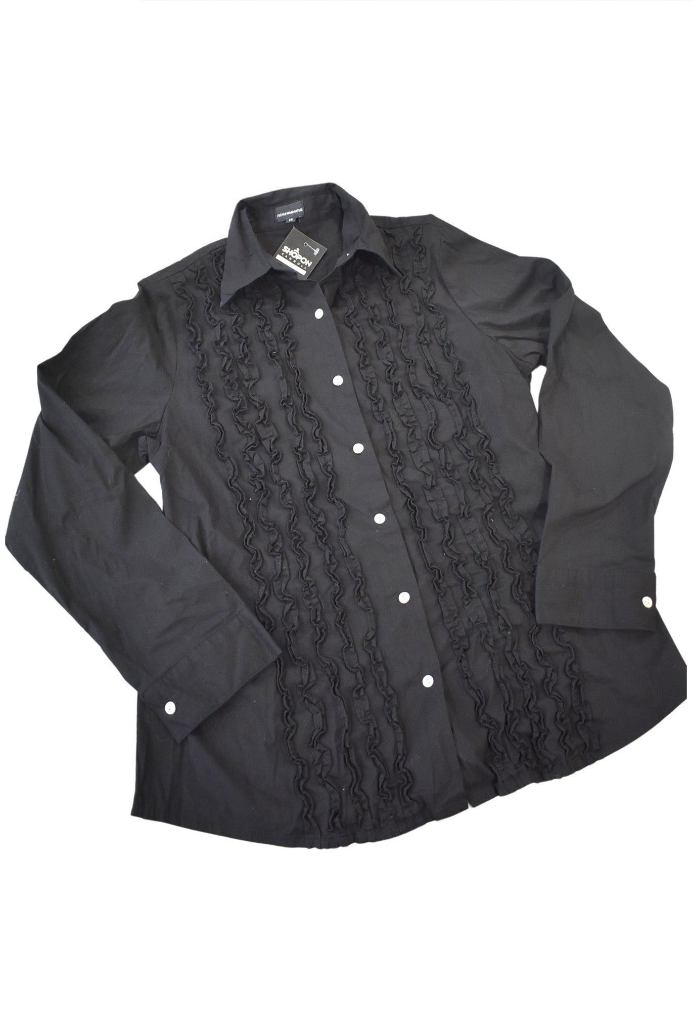 NineMonths NZ designer frilly button up blouse, 14