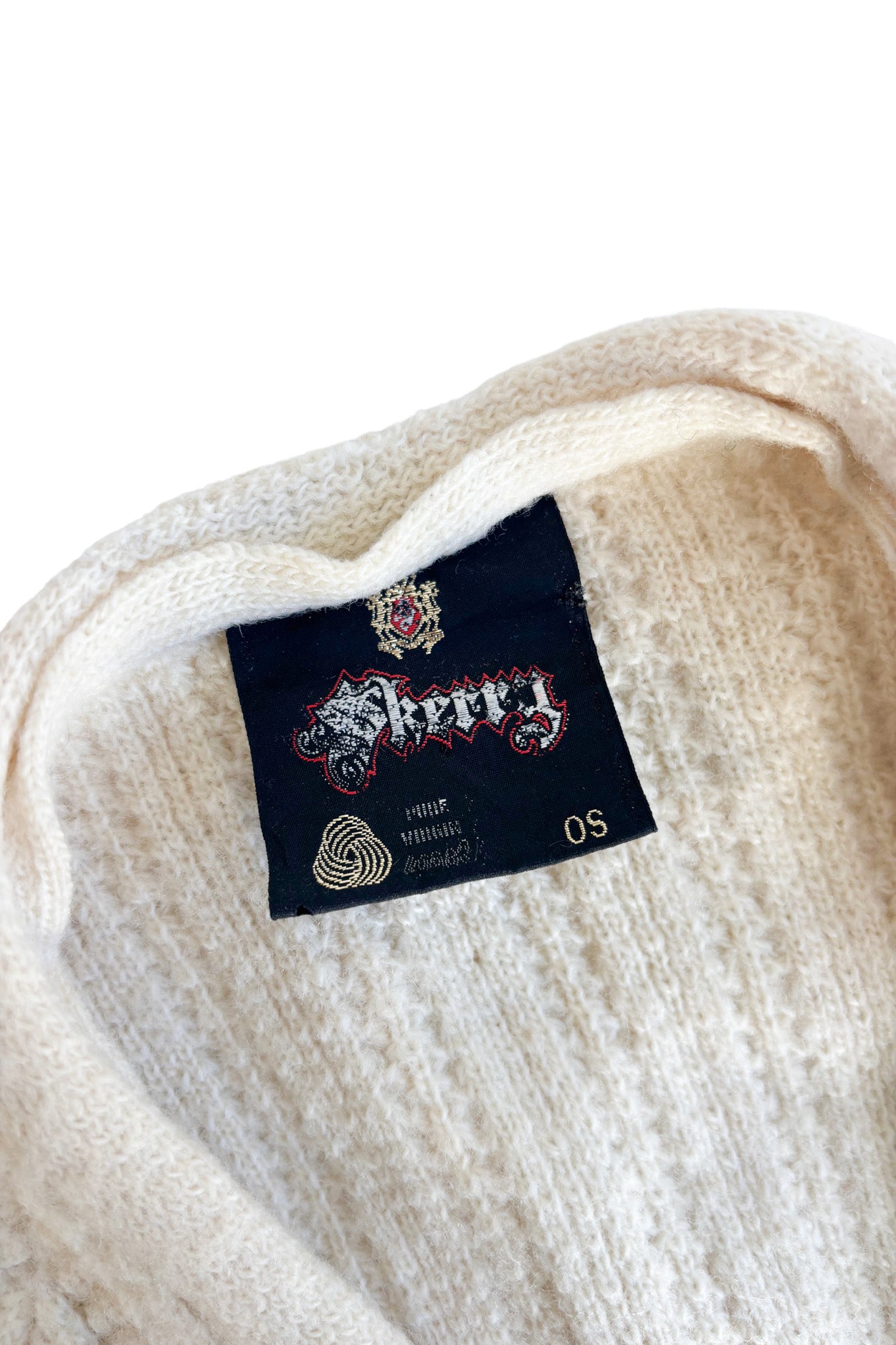 Skerry NZ made virgin wool cream cardigan, OS