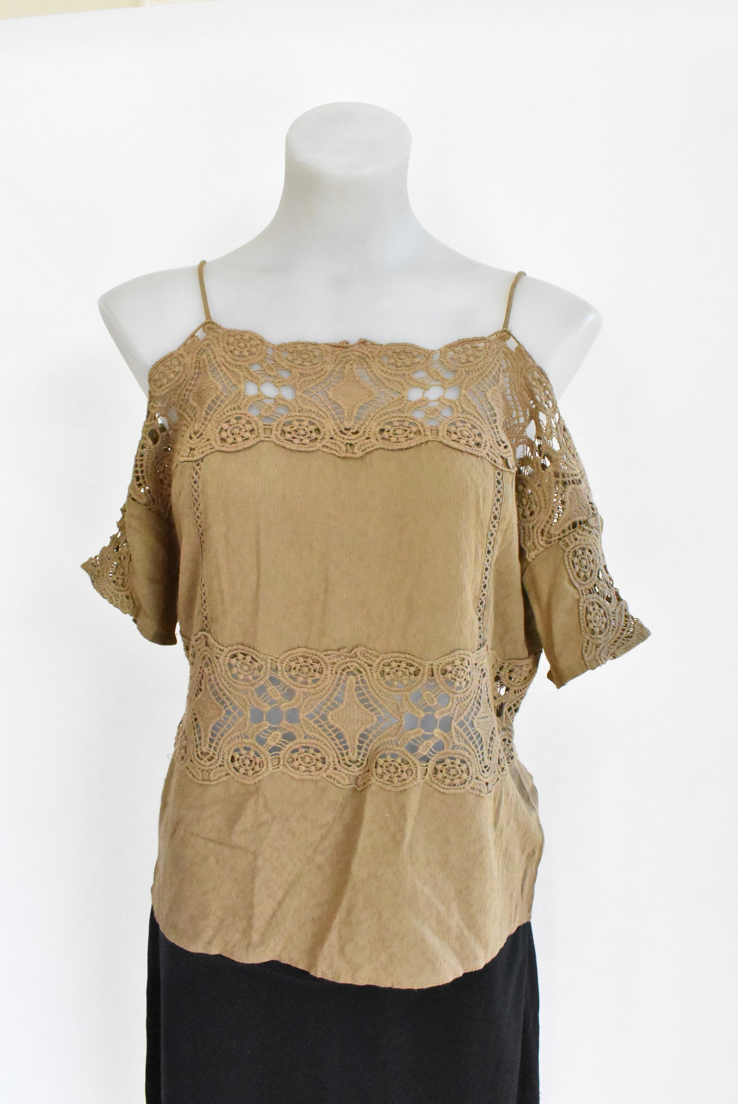 ONLY khaki off-the-shoulder top, 6