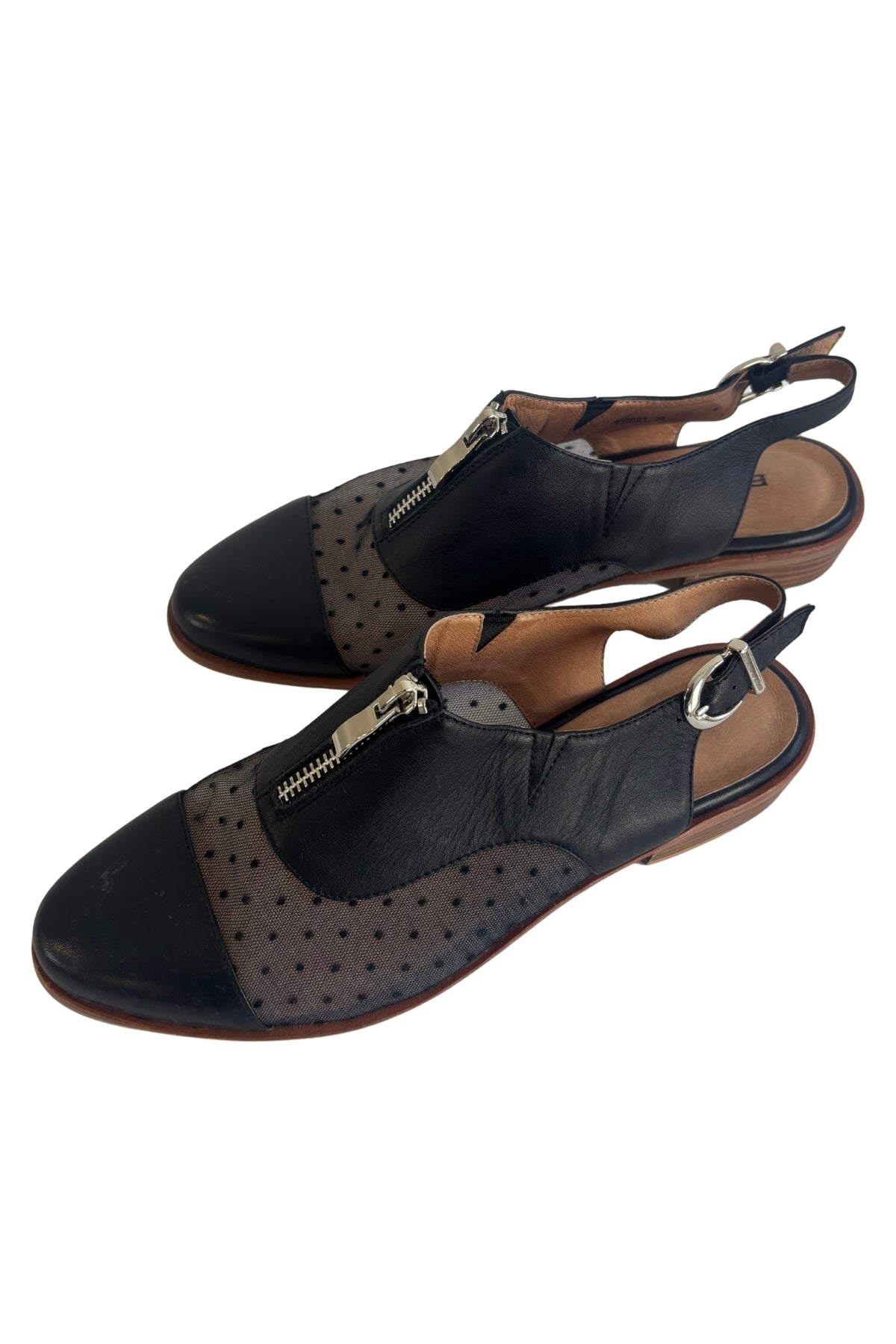 Bresley little black polka dot back strap booties, 39