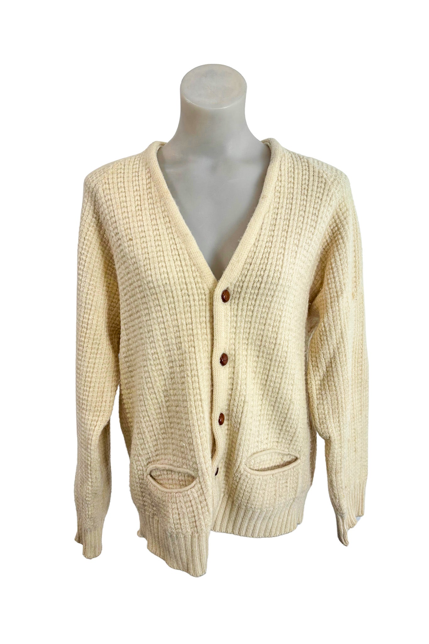 Skerry NZ made virgin wool cream cardigan, OS