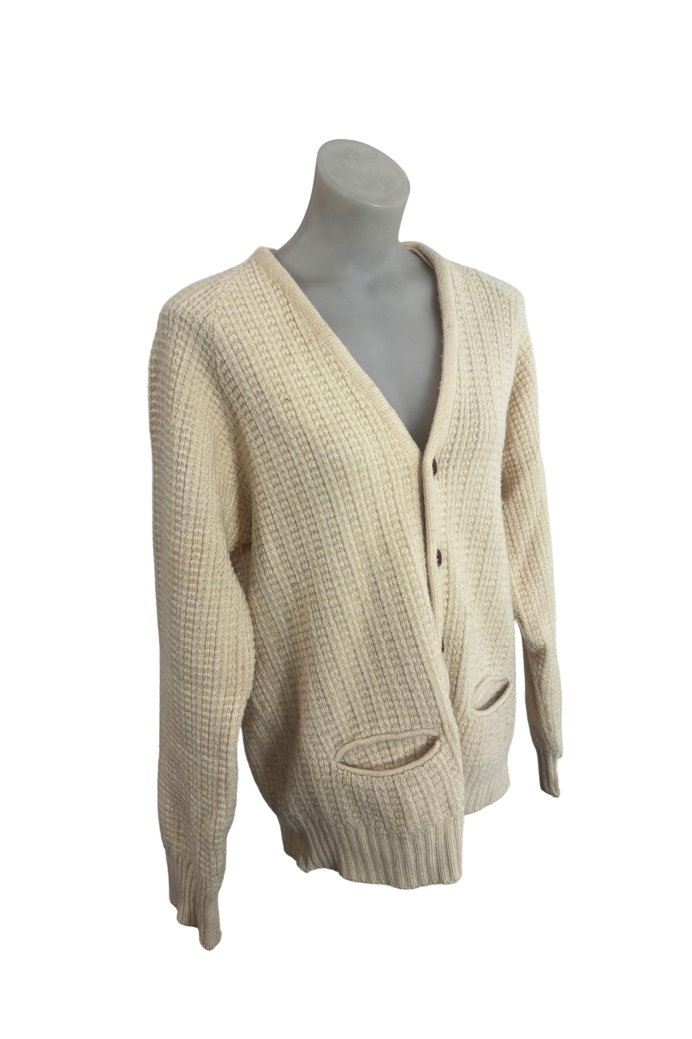 Skerry NZ made virgin wool cream cardigan, OS