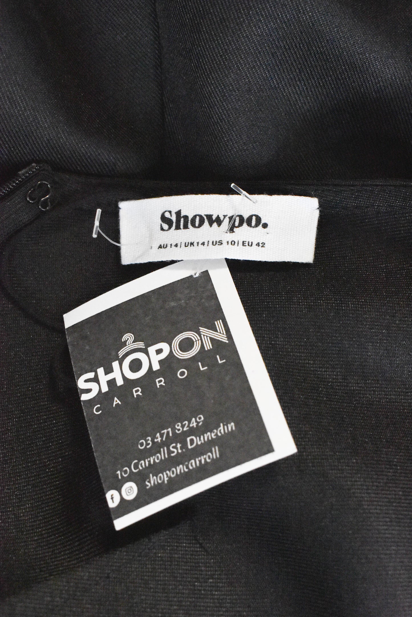 Showpo black v-neck party dress, size 14