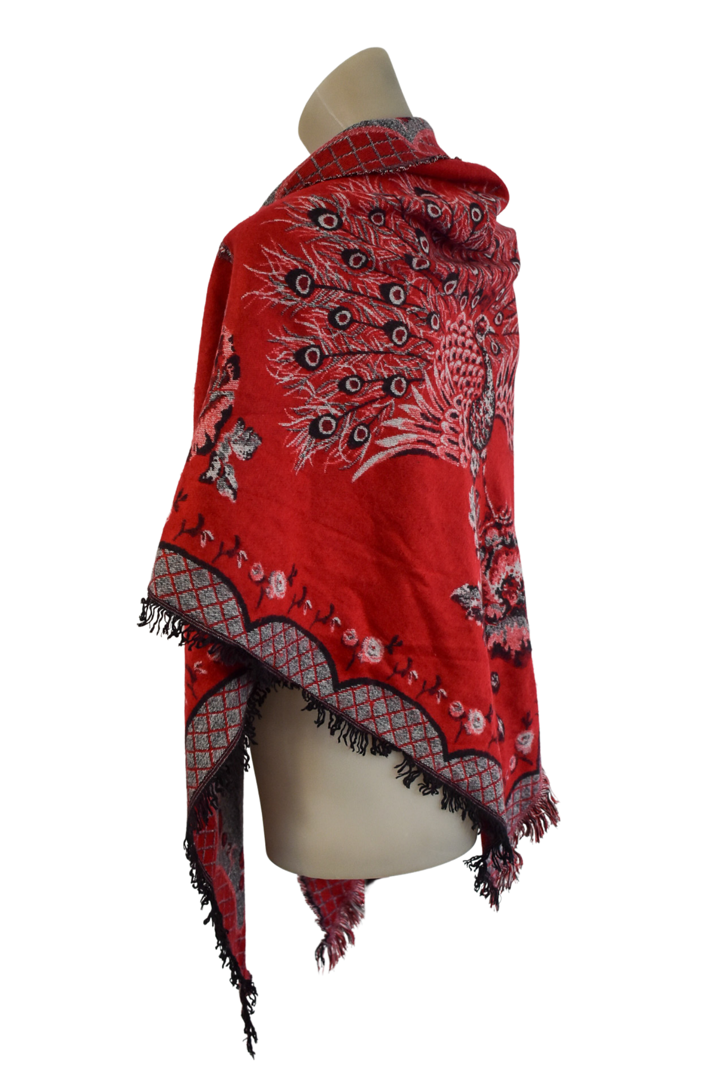Beautifully soft red peacock triangular shawl
