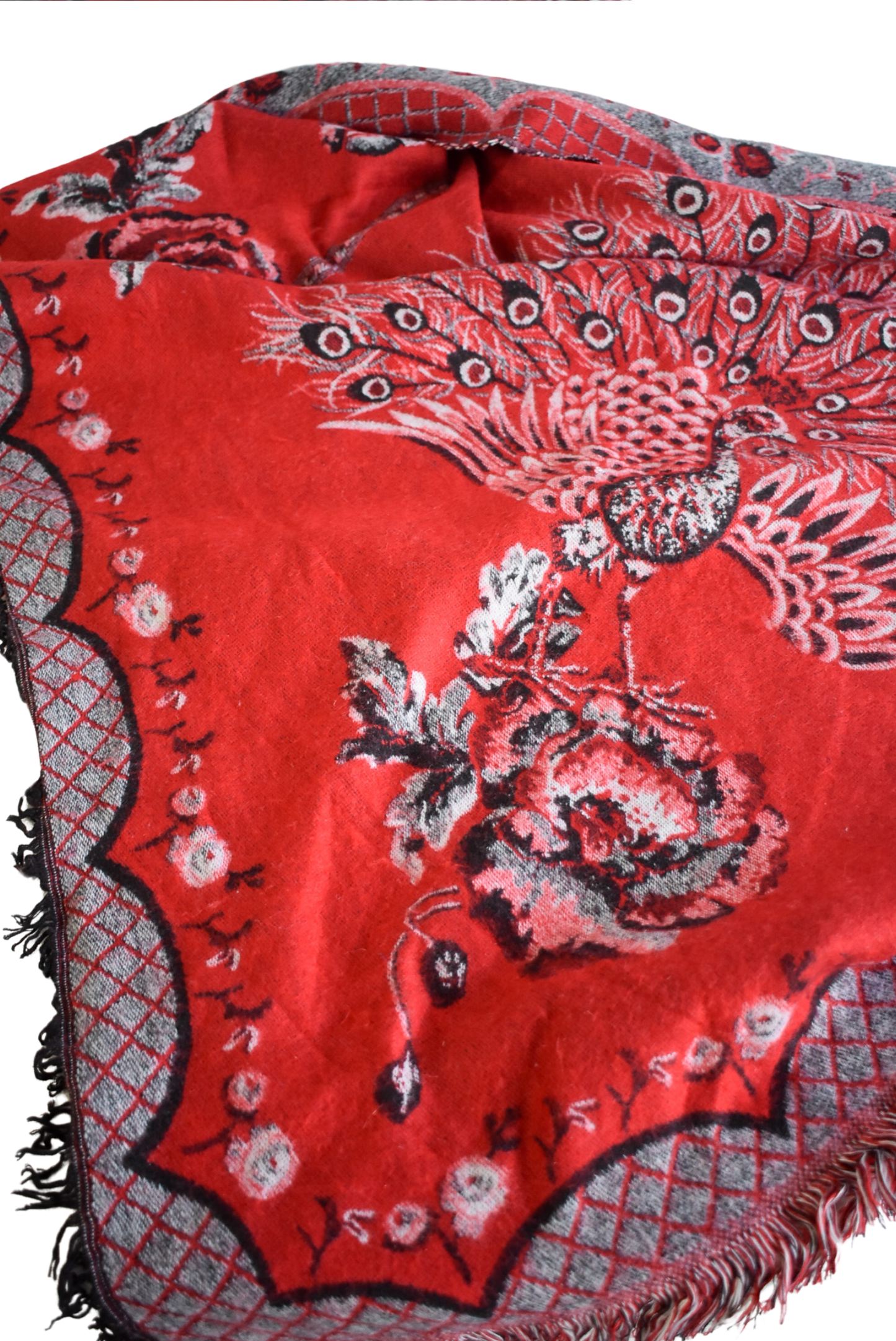 Beautifully soft red peacock triangular shawl