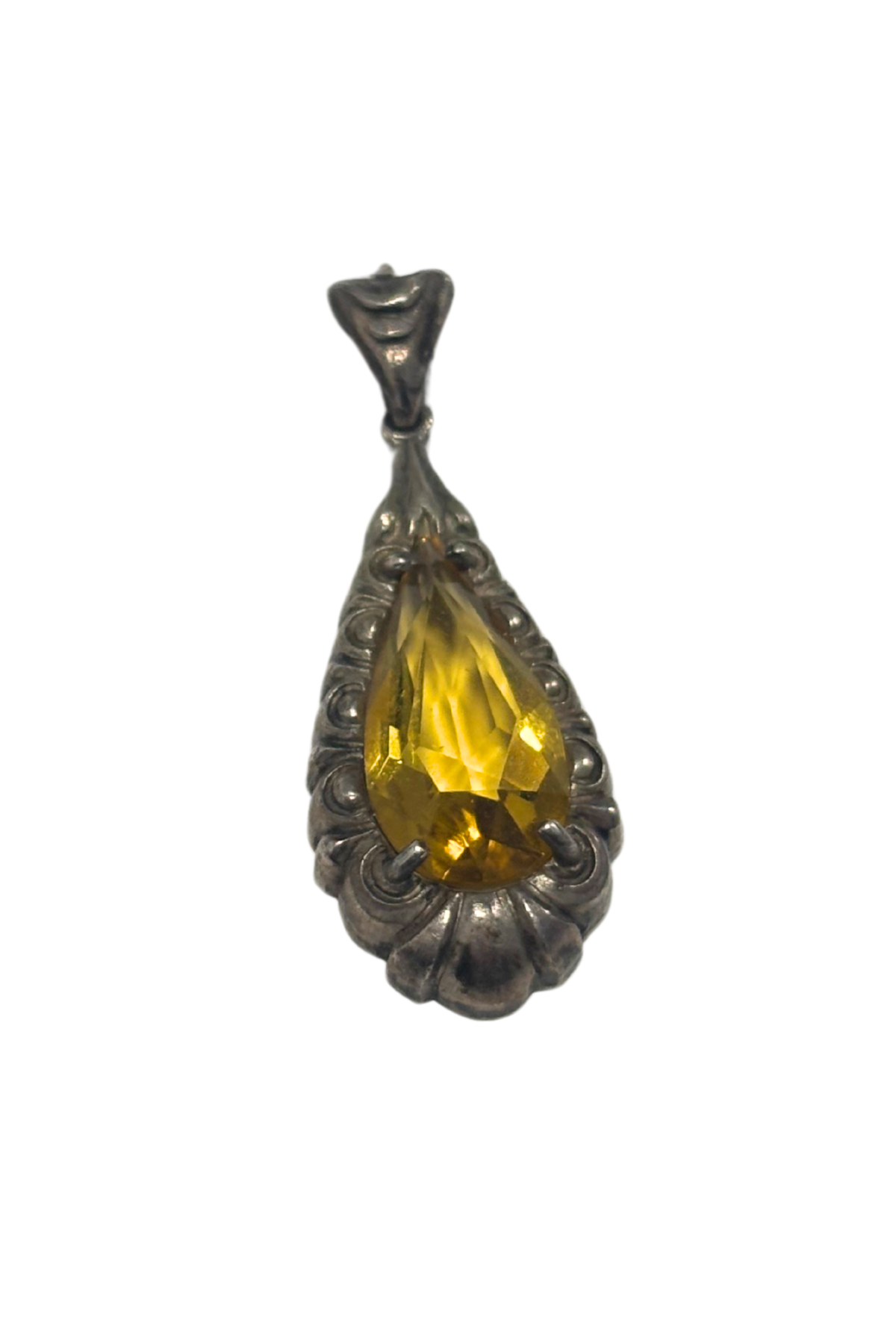 Sterling silver citrine coloured gem pendant