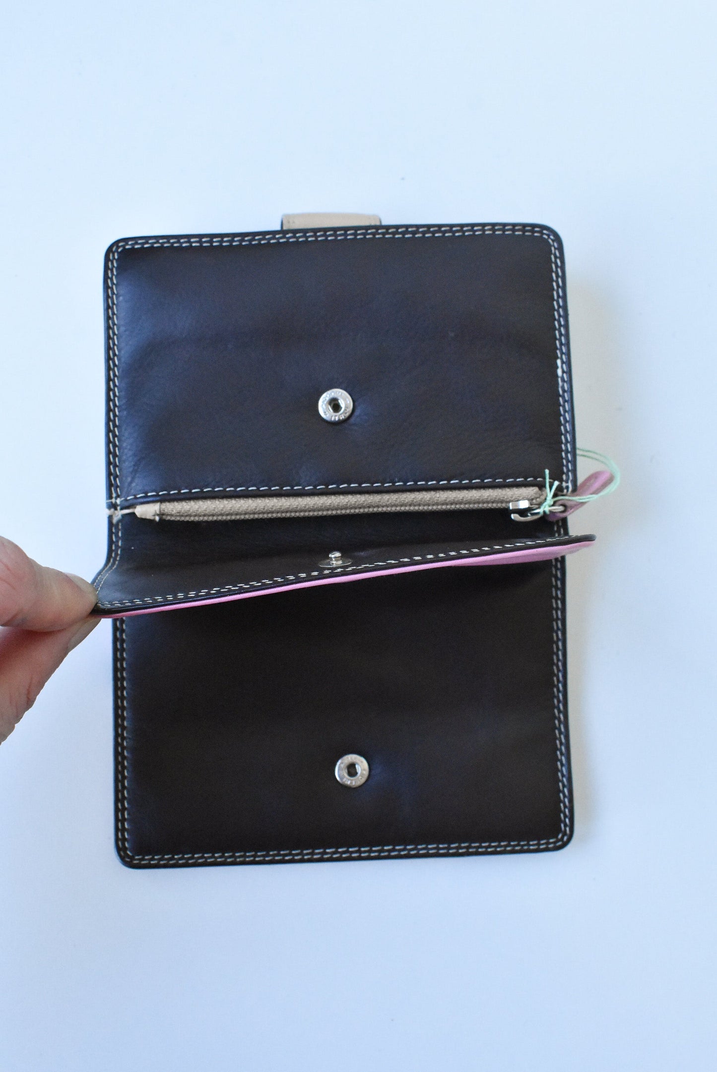 Pink and brown leather wallet