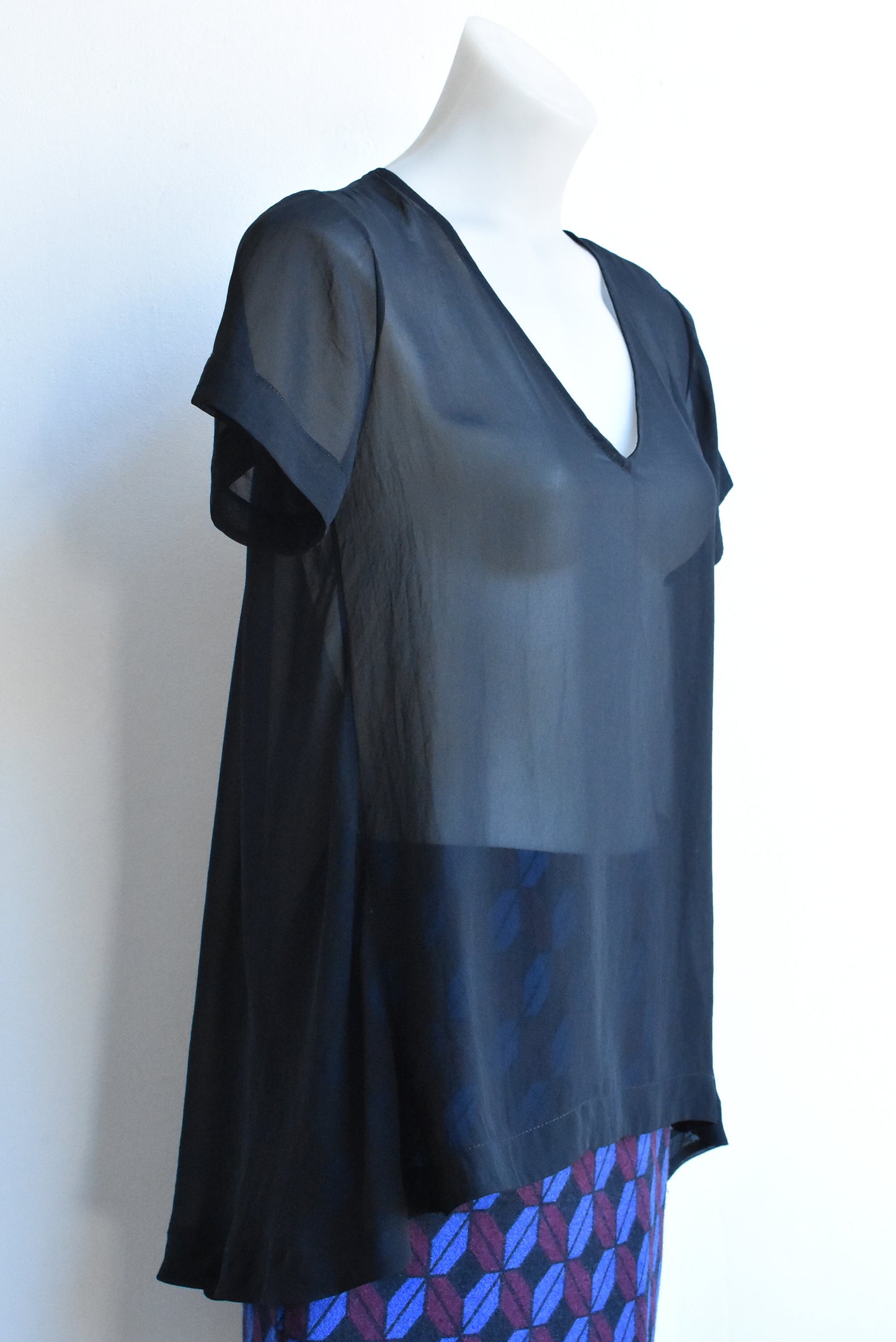 Moochi, made in NZ sheer black top, 6