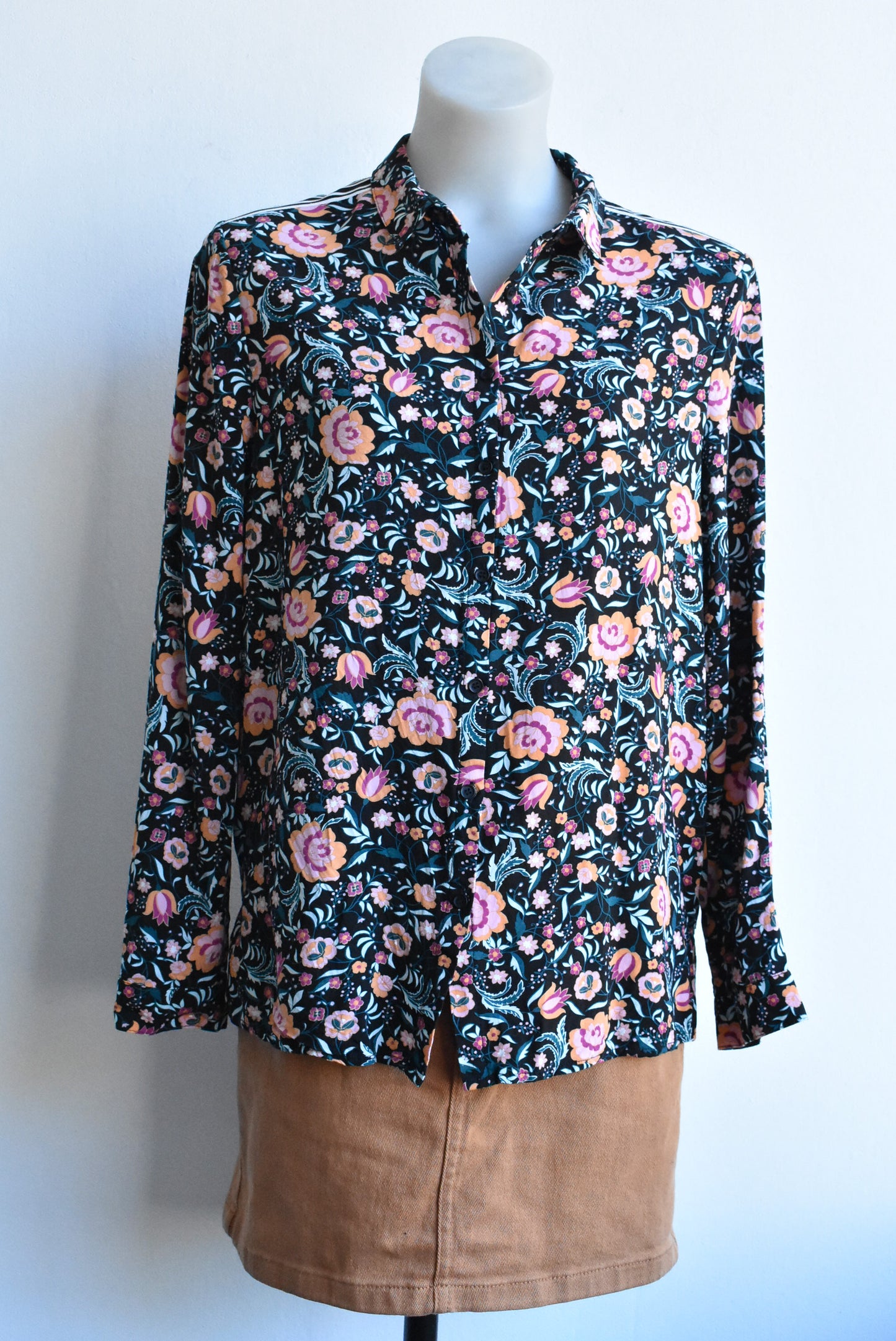 Cotton On dark floral shirt, size S/P