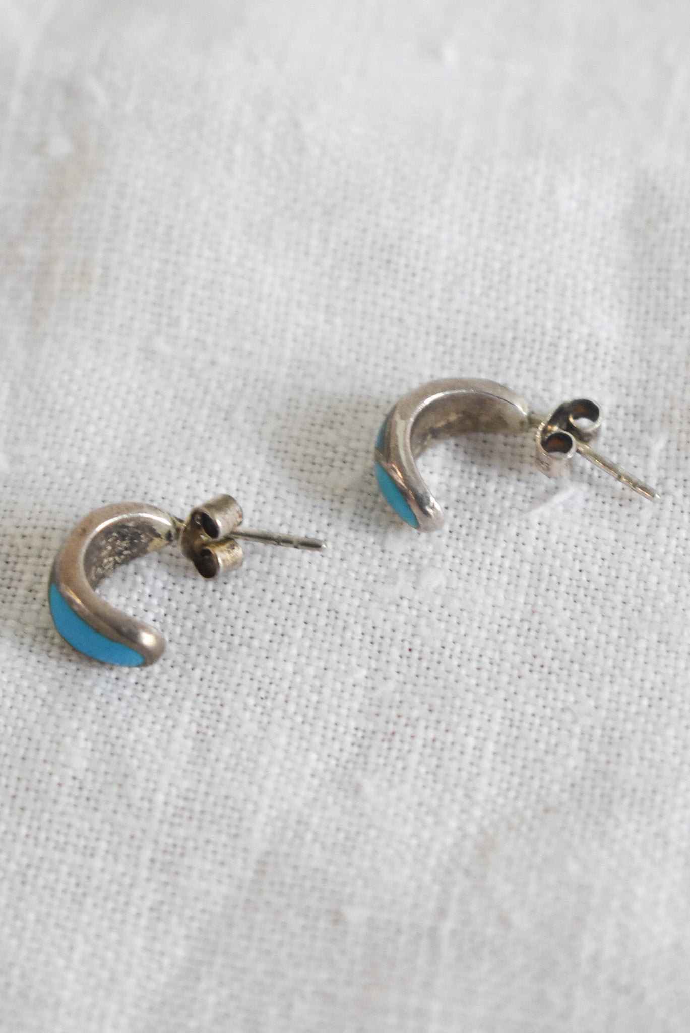 Sterling silver teal half hoop studs