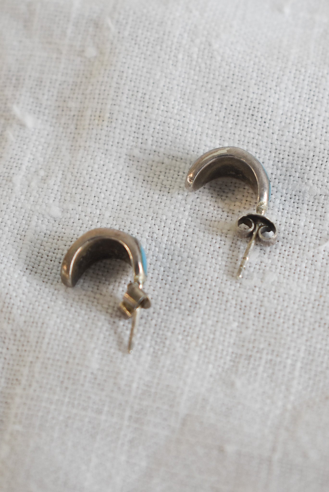 Sterling silver teal half hoop studs