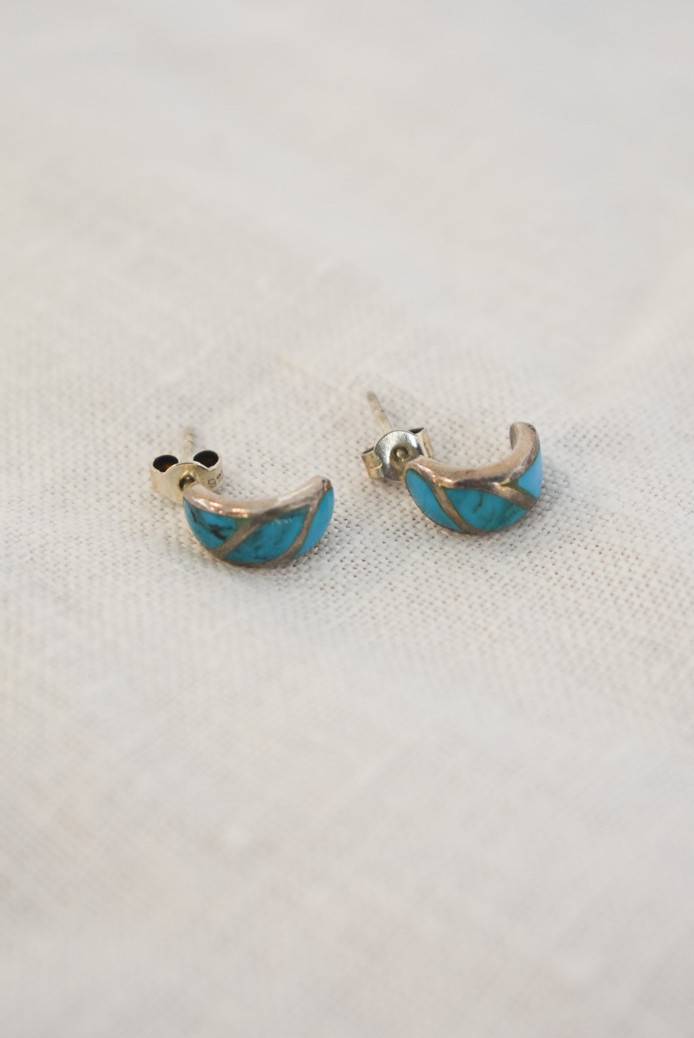 Sterling silver teal half hoop studs