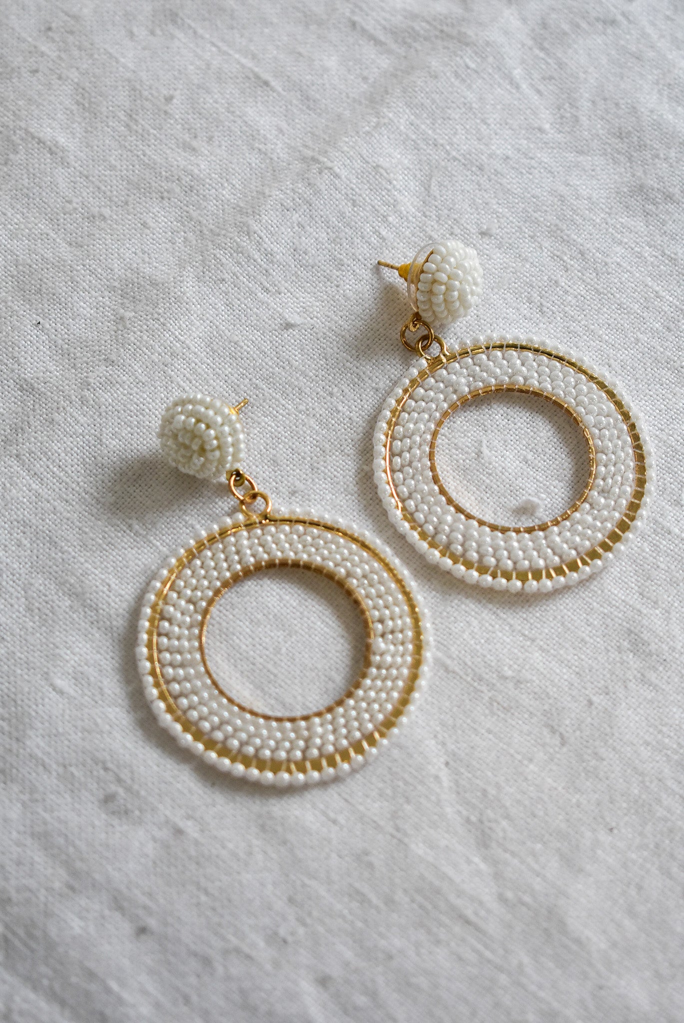 Retro beaded circle drop studs