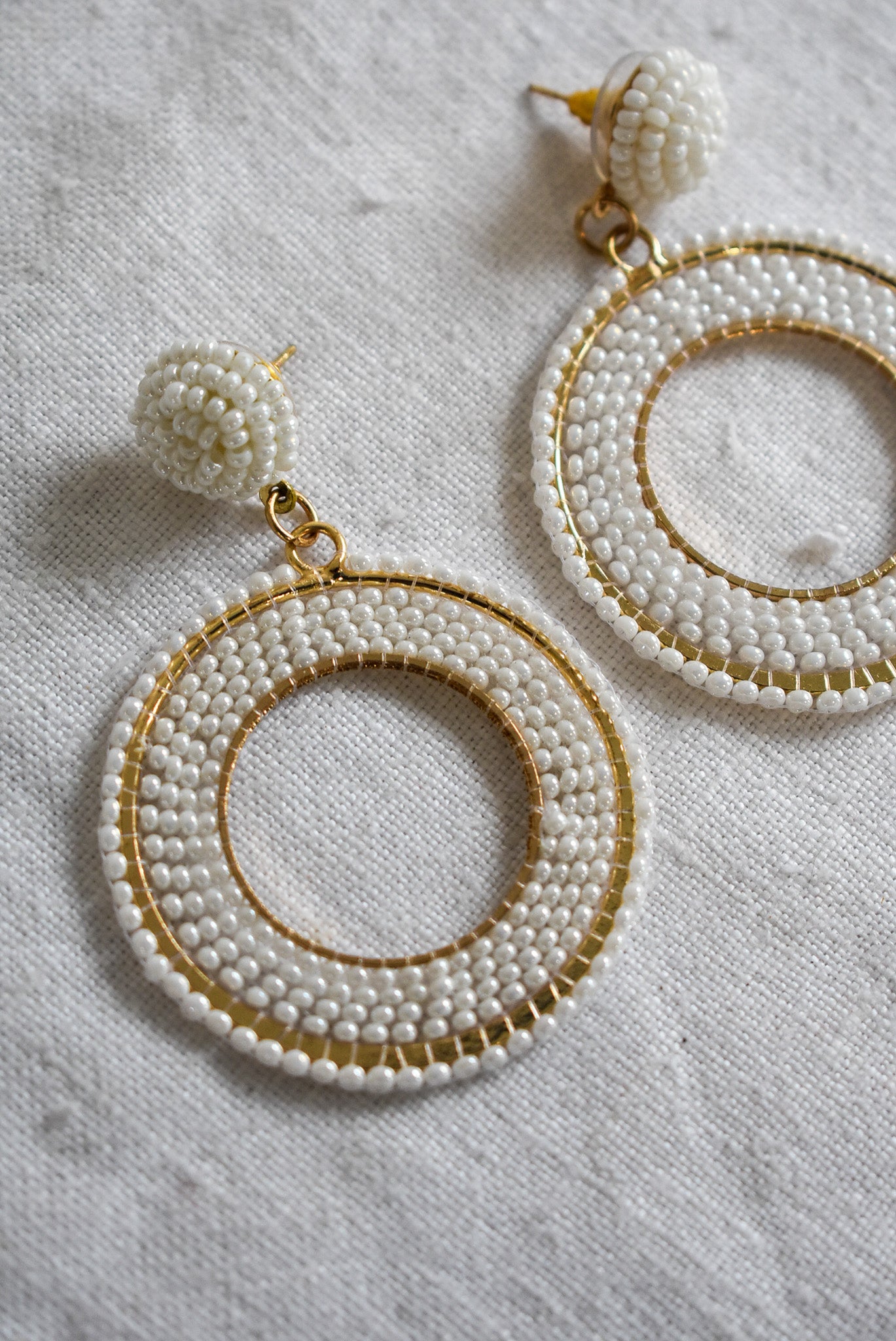 Retro beaded circle drop studs