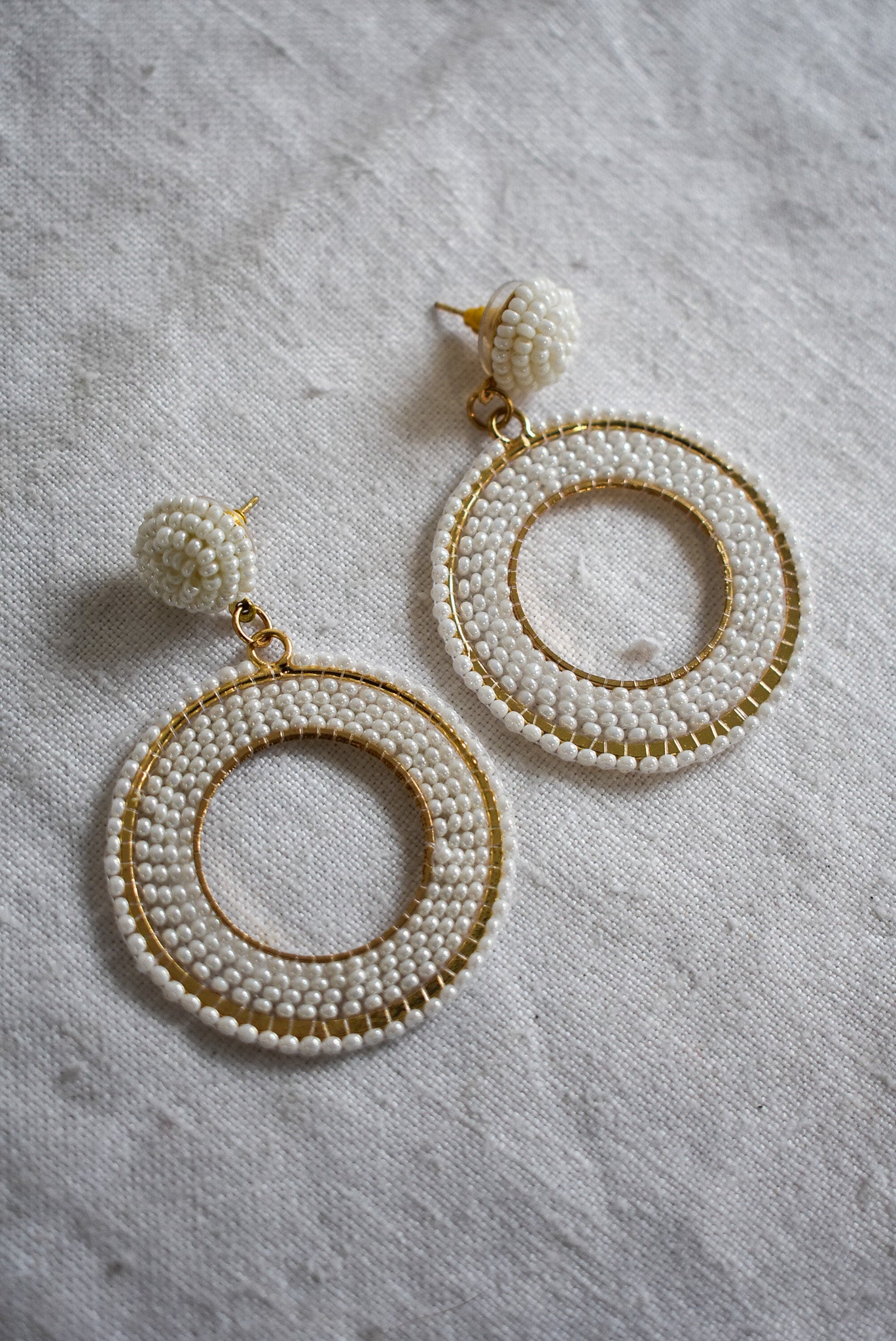 Retro beaded circle drop studs