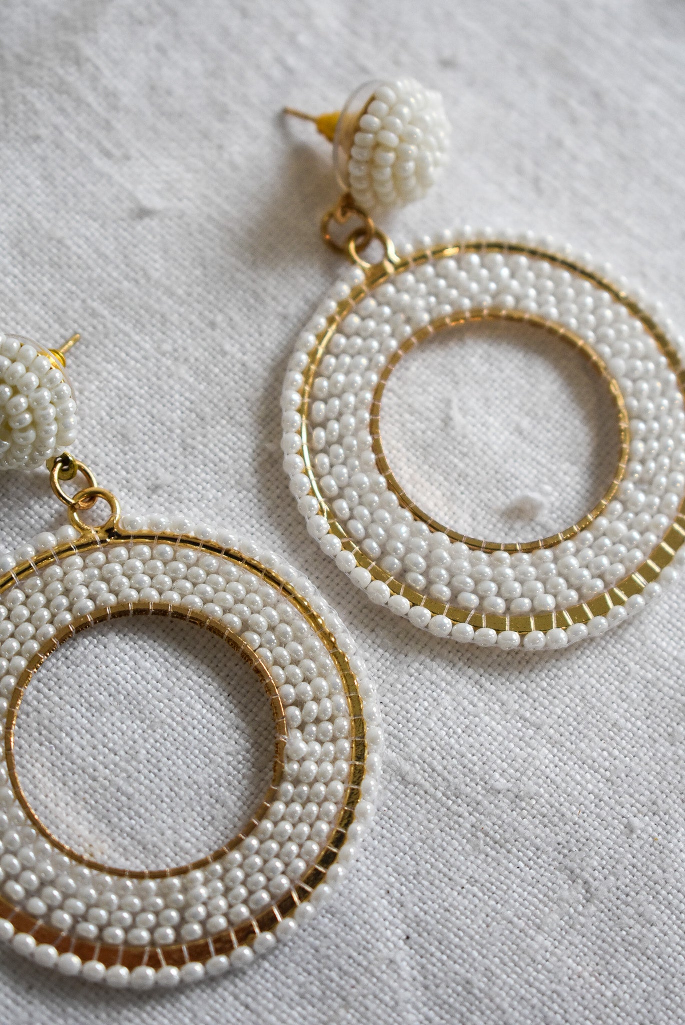 Retro beaded circle drop studs