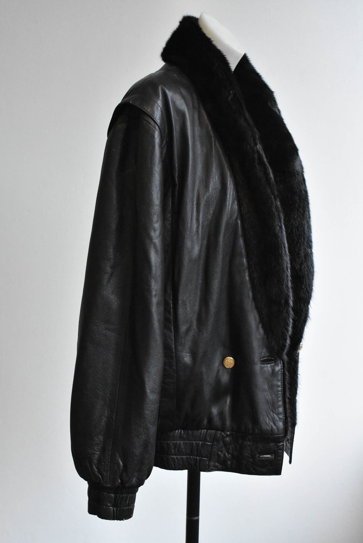 Reversible fur and leather 80's jacket- Large