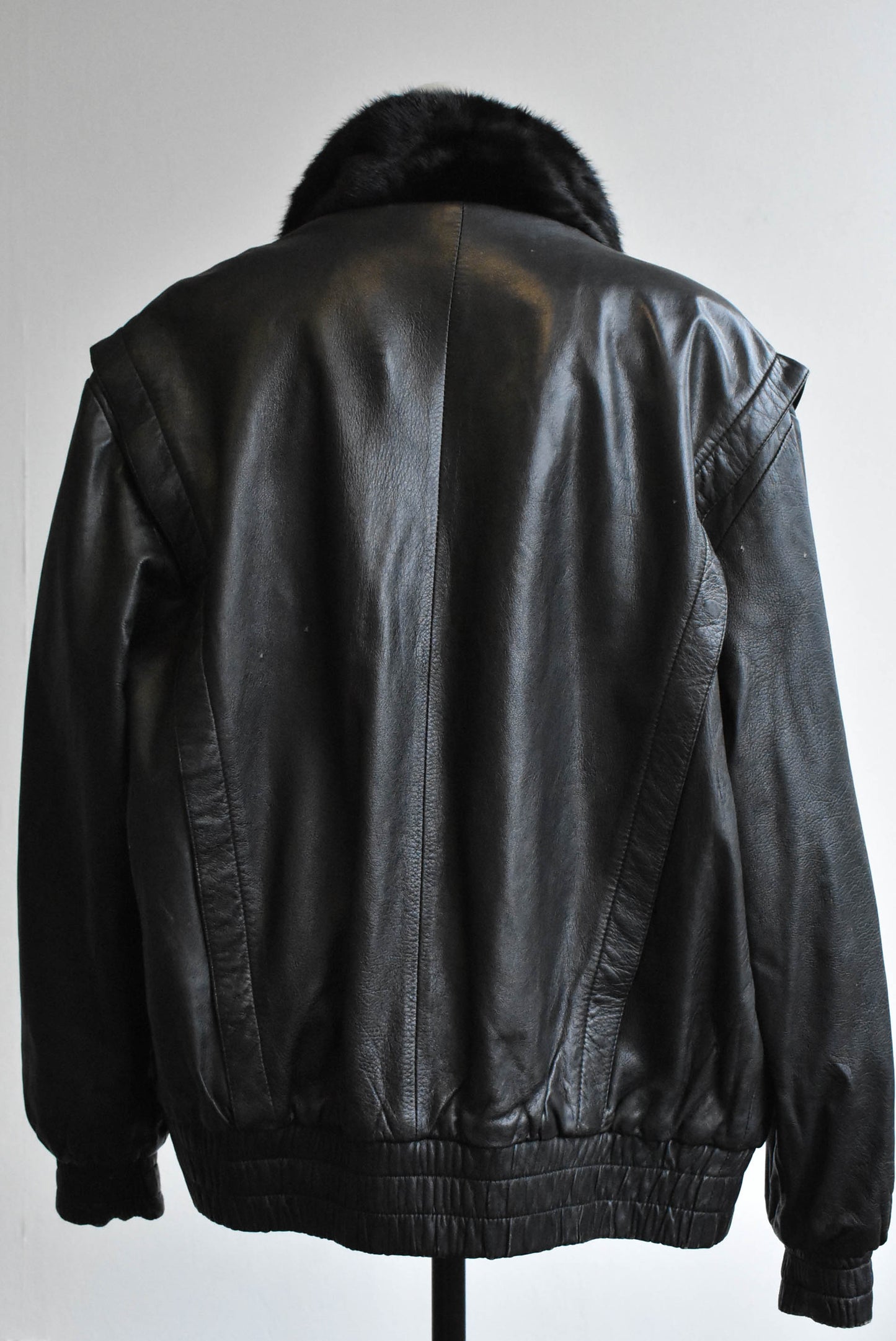 Reversible fur and leather 80's jacket- Large
