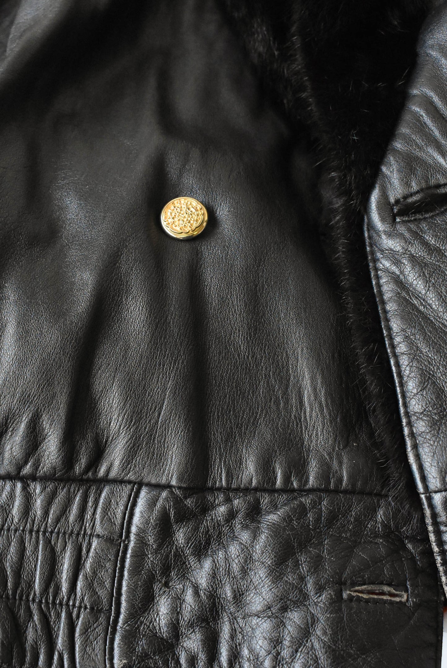 Reversible fur and leather 80's jacket- Large
