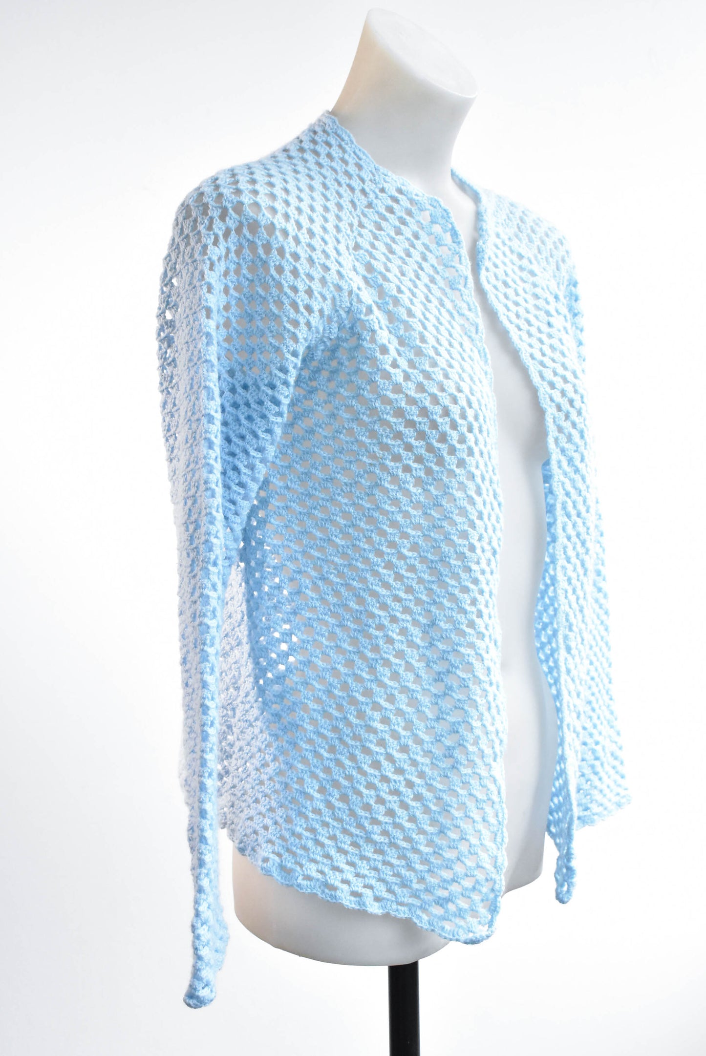 Pale blue crocheted cardigan