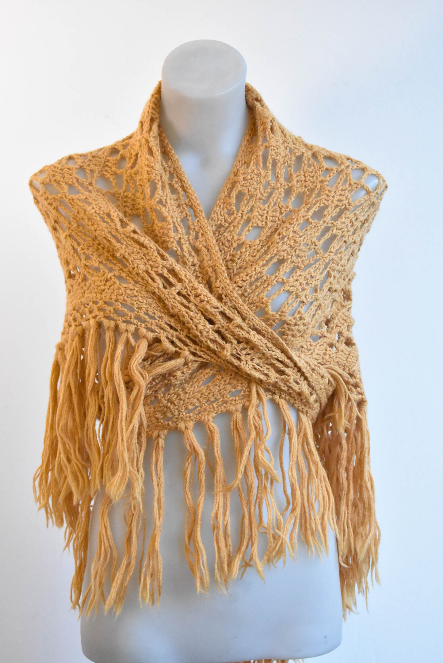 Tan crochet shawl