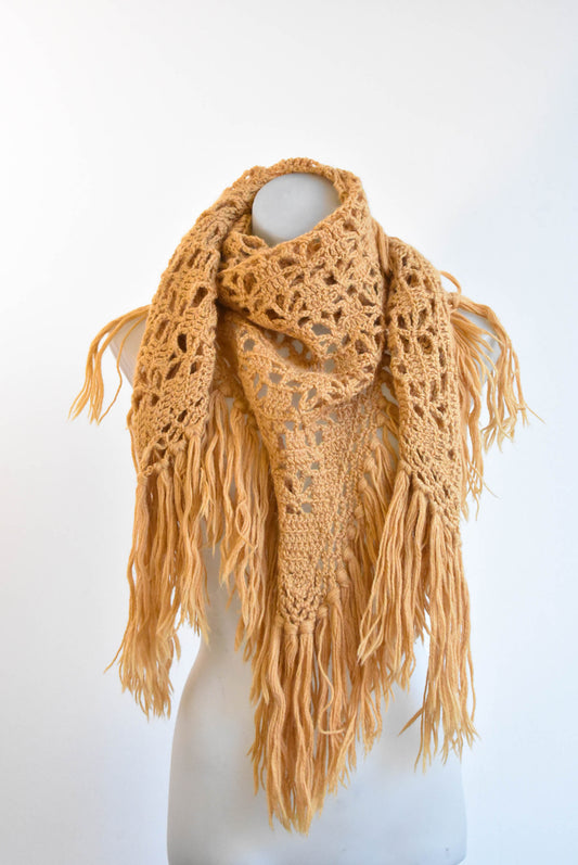 Tan crochet shawl