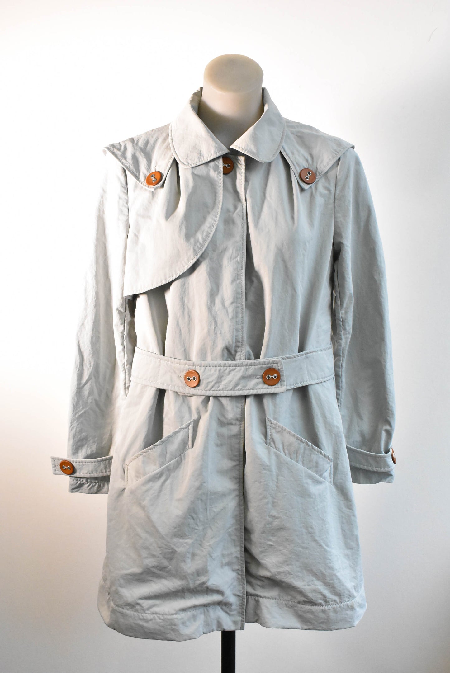 Ruby short grey-blue trench coat, size 12