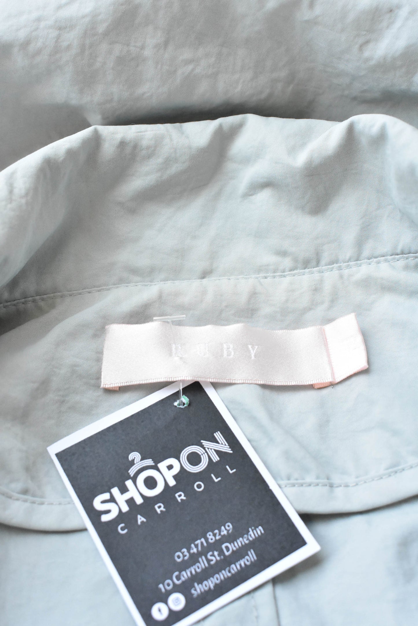 Ruby short grey-blue trench coat, size 12