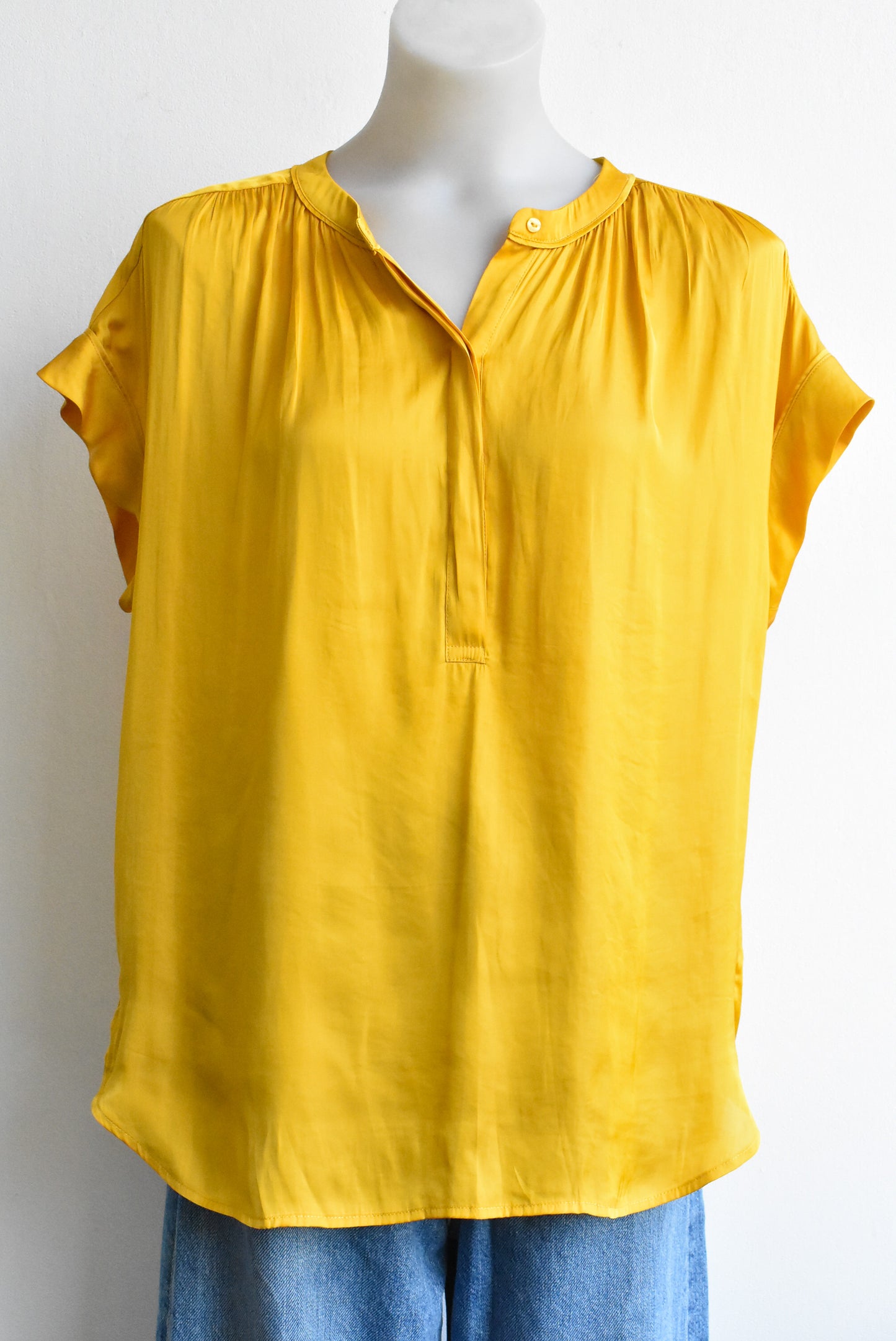 Short sleeve, yellow button blouse