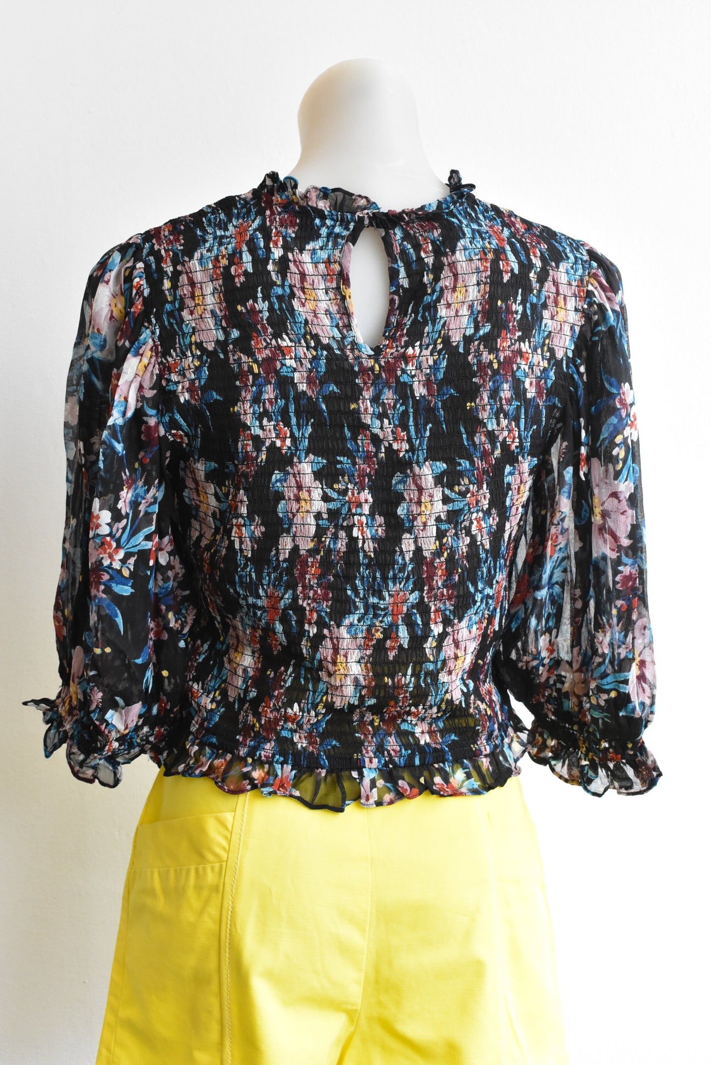 Zara floral shirred sheer crop top, size L