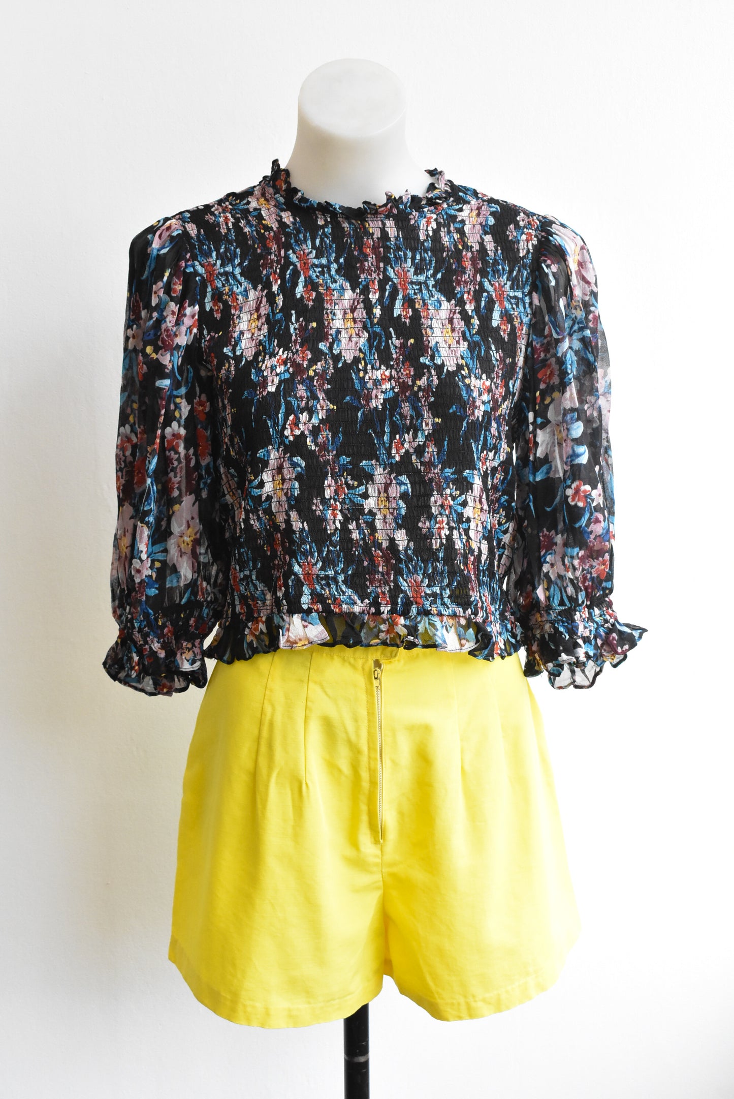 Zara floral shirred sheer crop top, size L