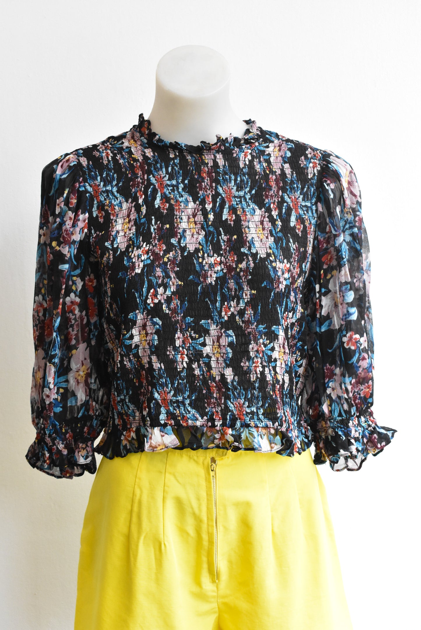 Zara floral shirred sheer crop top, size L