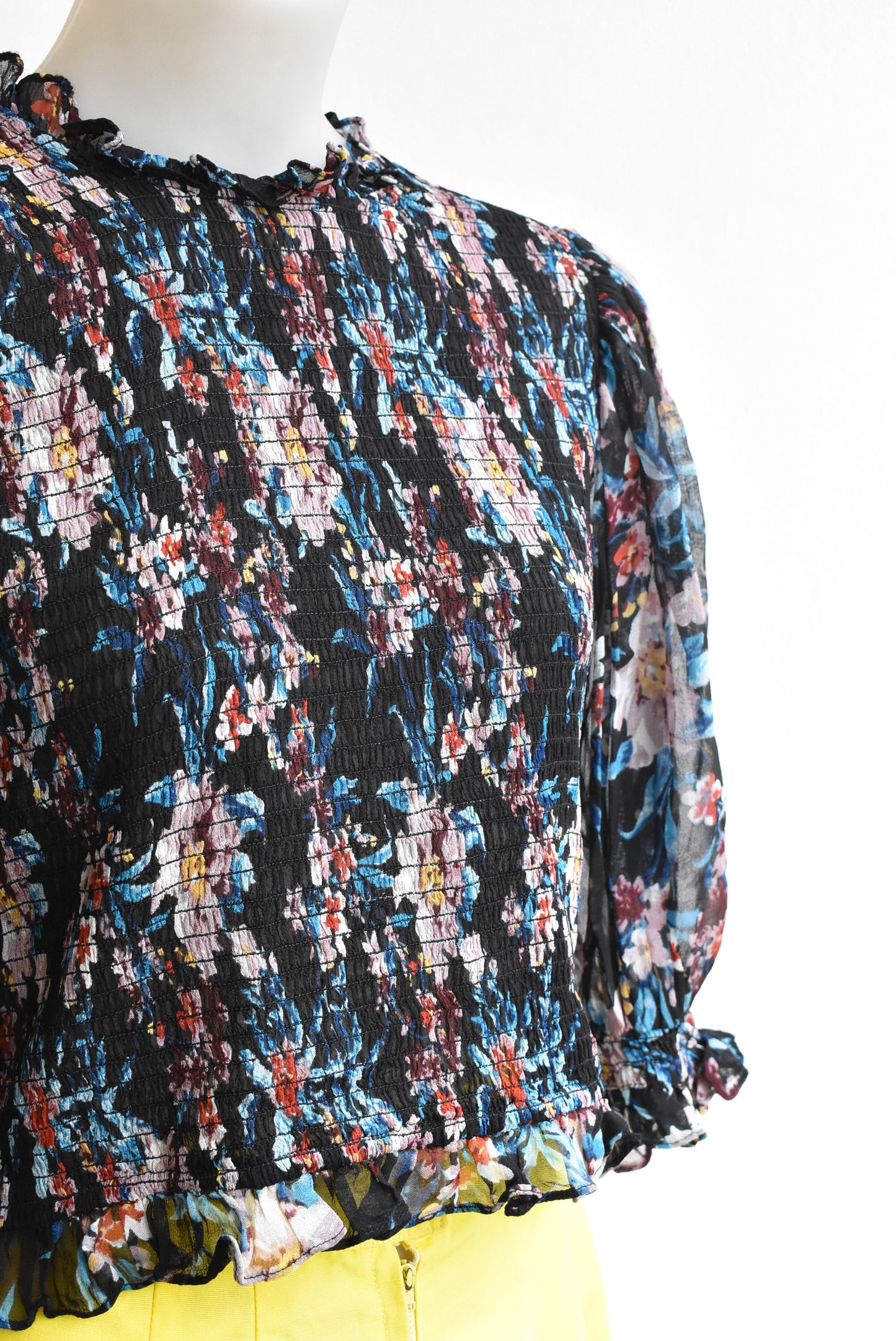 Zara floral shirred sheer crop top, size L
