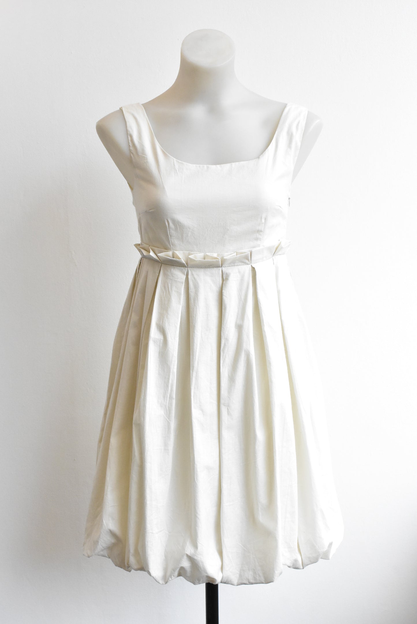 Cream balloon style pleated mini dress