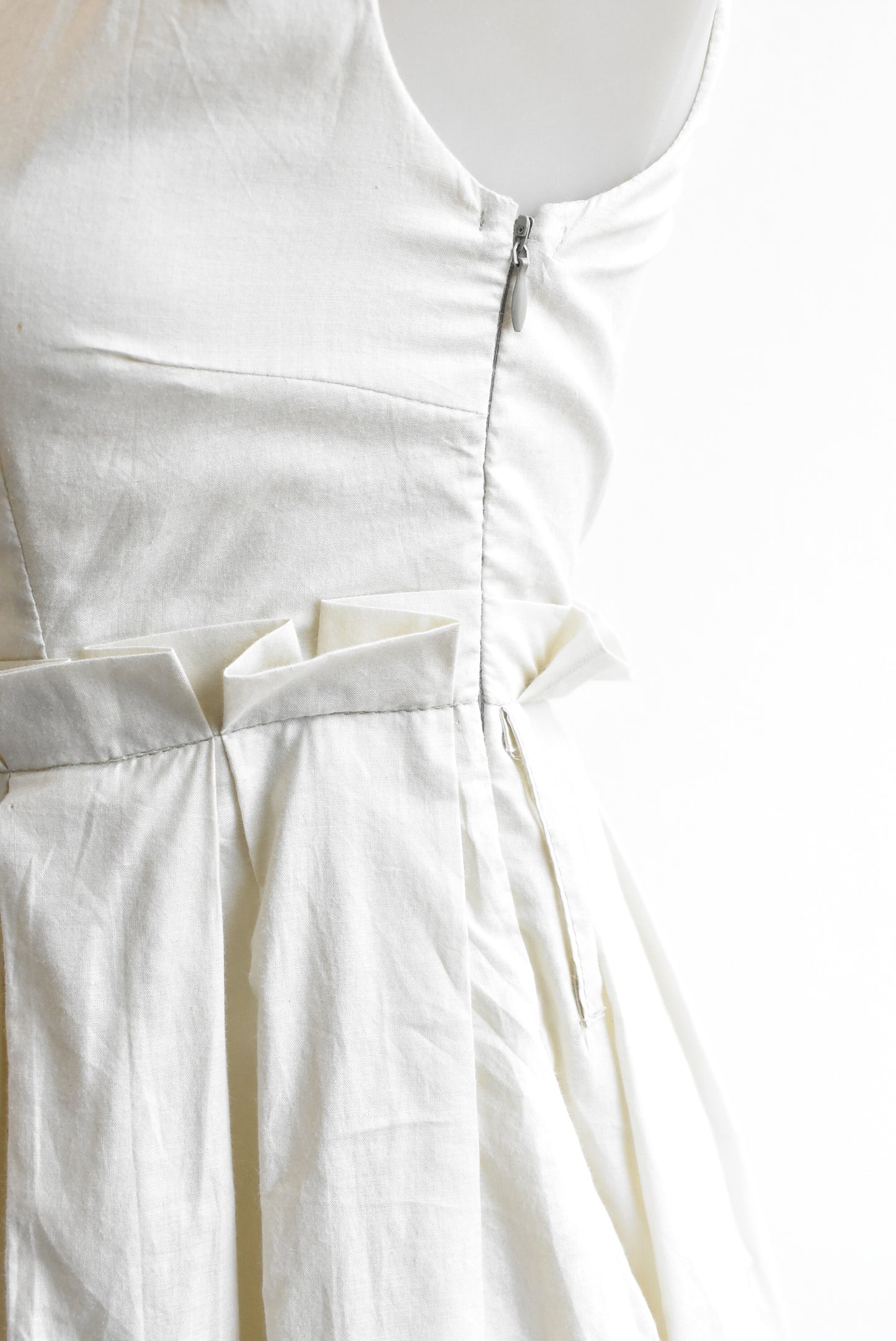Cream balloon style pleated mini dress