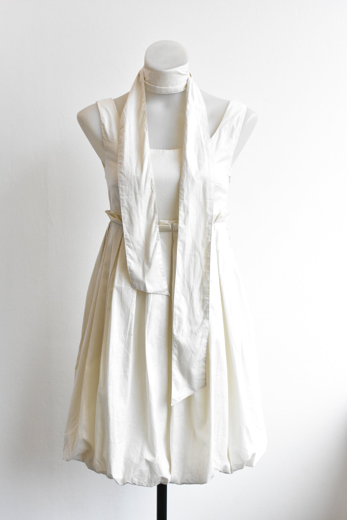 Cream balloon style pleated mini dress